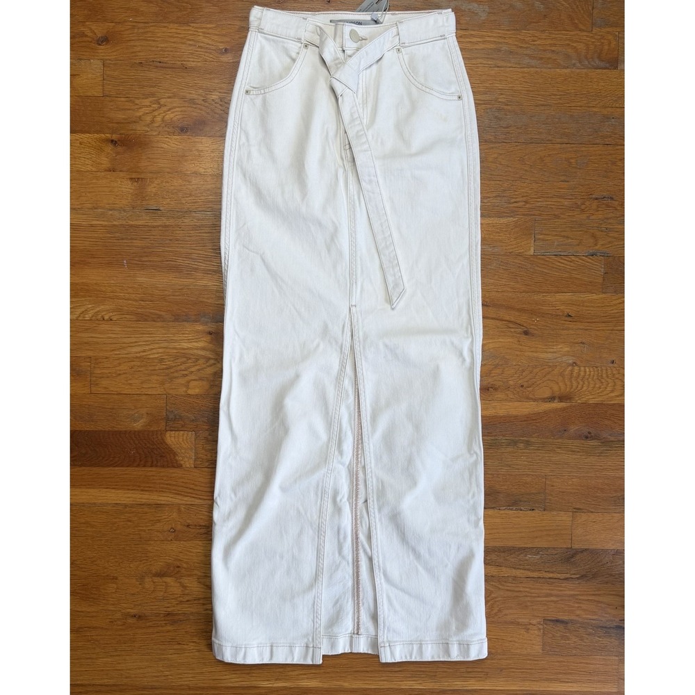 Hudson Women Denim Tie Waist Maxi Skirt Size 25 White /Ivory NWT Front Slit